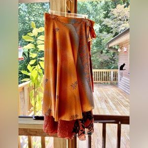 Bohemian wrap silk dance midi dress long skirt Fall Festival one size fits most